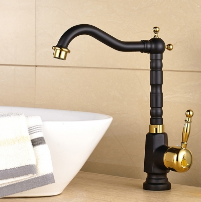 black brass faucet and cold rotation basin mixer single hole basin faucet kitchen tap hj-908h [black-finish-kichen-faucet-1104]