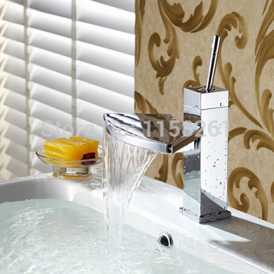 chrome finish brass deck mounted waterfall single hole basin bathroom faucet sink mixer tap lt-516 [chrome-bathroom-faucet-1747]