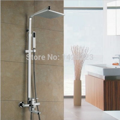 chrome finished wall mounted 8" rainfall shower set faucet single handle bath shower mixer tap w/ handshower