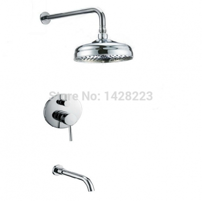 chrome finished wall mounted bathroom bath and shower faucet set single handle 8" brass rain showerhead [chrome-1648]
