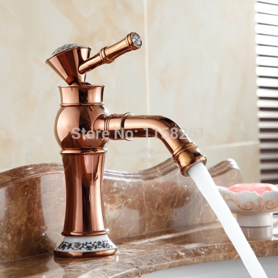 classic solid brass copper sink rose gold color bathroom faucet basin mixer and cold tap torneira banheiro [golden-bathroom-faucet-3461]