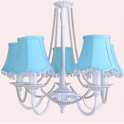 colorful korea fabric lampshade crystal white iron chandelier for bedroom 6 colors princess crystal pastoral chandelier [european-style-210]