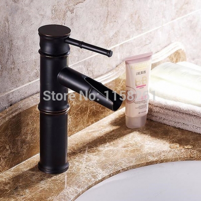 deck mounted bamboo shape basin sink faucet black bathroom mixer faucet sy-326r [black-finish-faucet-1063]