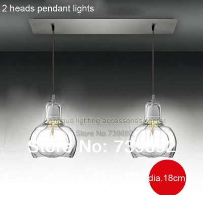 (dia.18*23cm) 2 heads large personality light bulb e27 ball glass pendant lights creativity restaurant light bar hallway lamp