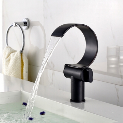 dual handles waterfall basin sink faucet deck mount brass vanity sink mixer taps oil rubbed bronze [oil-rubbed-bronze-6723]