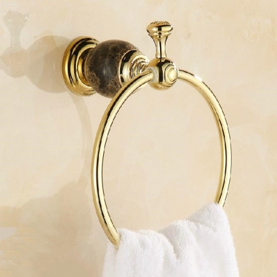 euro-style wall mounted jade towel ring golden round shape bathroom towel rack bathroom accessories hy-24b [towel-ring-8423]
