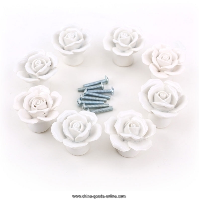 europe design white porcelain cabinet closet door knobs drawer ceramic dresser chest bin flower pull handles
