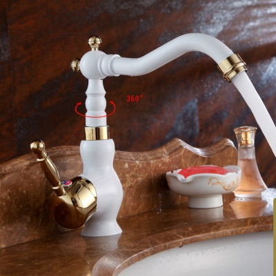 europe luxury pastoral kitchen mixer taps grilled white paint copper gold-plated faucets bathroom vanities tap lx-2128a [golden-bathroom-faucet-3355]