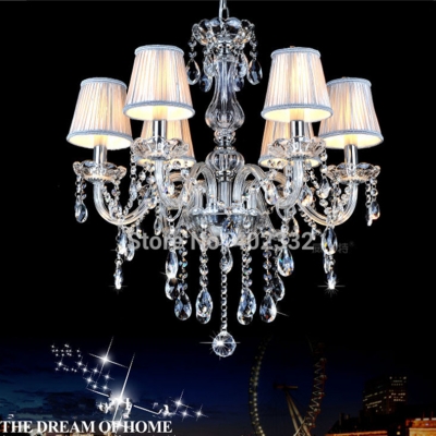 european luxury clear k9 crystal candle chandelier modern simple led plated transparent glass chandelier with lampshade mq1288 [european-style-158]