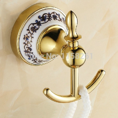 fashion blue&white porcelain new design robe hook,clothes hook,solid brass construction with golden finish st-3393 [robe-hook-amp-rows-of-hook-7331]