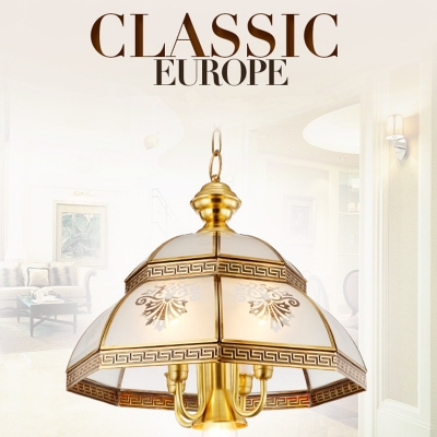 fashion soldering copper chain pendant light patterned frosted glass hanging light for dining room [european-style-7837]