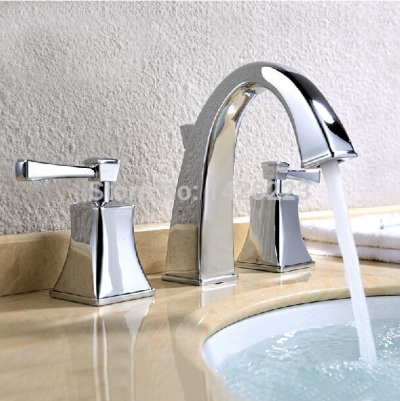 fashion widespread bathroom basin vessel sink faucet chrome brass basin mixer taps dual handle [chrome-1514]