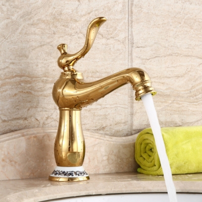golden color deck mounted single handle basin vessel sink faucet single hole bathroom sink mixer taps hn1169 [golden-bathroom-faucet-3400]