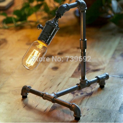 iron loft industrial vintage creative pipe table lamps with edison bulb for coffee bar, club decoration black,green brown color