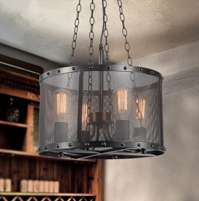 loft style industrial retro iron net bar pendant light creative simple restaurant round pendant lamp [pendant-lamp-3764]