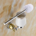 luxury chrome+gold plated toilet brush holder with ceramic cup/ household products bath decoration bathroom accessories 5409