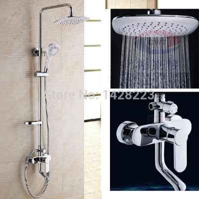 luxury wall mounted one handle rainfall shower faucet set chrome finished bath and shower mixer faucet [chrome-1673]
