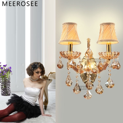 maria theresa crystal wall sconces light fixture with 2 lights amber color [wall-lamp-8663]