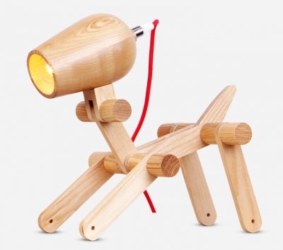 modern creative fashion wooden little dog table light creative personality bedroom bedside study wood table lamp