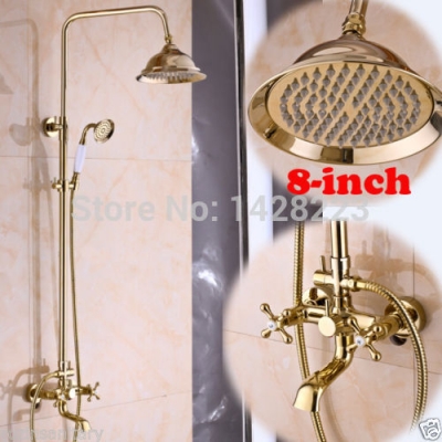 modern wall mounted 8" rain shower & handshower bathroom shower set faucet golden polished fast