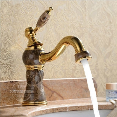 new fashion golden brass and marble body bathroom basin faucet single handle water tap bathroom vanity m-99 [golden-bathroom-faucet-3436]