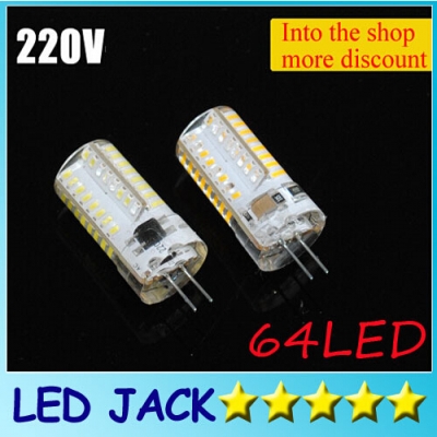newest silicone led lamps g4 6w 3014 smd 64leds crystal chandeliers led bulb 220v 240v ceiling lights 5pcs/lots [g4-base-type-series-537]