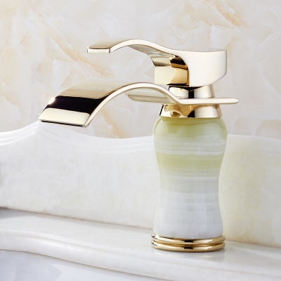 newly art bowlder jade bathroom basin faucet brass mixer tap golden waterfall faucets l-001b