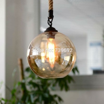 north europe vintage loft glass ball lampshade hemp rope glass pendant lights for cloth shop,coffee shop bar hanging lamps