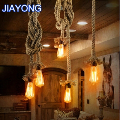 vintage rope pendant light lamp loft creative personality industrial lamp edison bulb american style for living room