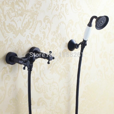 wall mounted black bathroom faucet bathtub tub mixer tap with hand shower head shower faucet sy-024r [black-finish-bath-shower-set-1040]