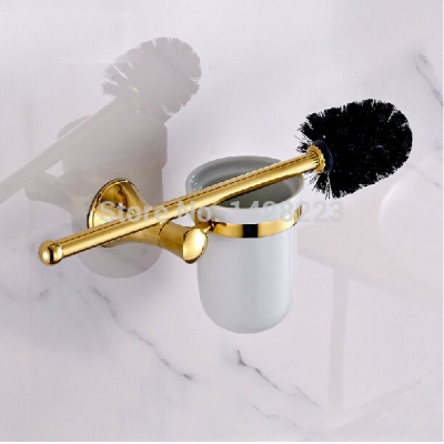 wall mounted ti-pvd luxury toilet & brush holder + black brush + ceramic cup [toothbrush-amp-toliet-brushed-holder-8220]