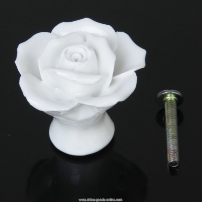 white flower dresser knob, flower ceramic knob for cabinet, kitchen cabinet hardware knob and pulls
