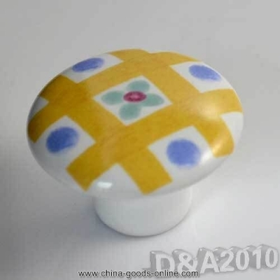 yellow round ceramic patterned kitchen cabinet cupboard door drawer pull knob handle