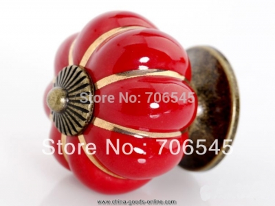 ,10pcs/lot,diameter:40mm,kitchen red ceramic door cabinets pumpkins knobs handles pull drawer