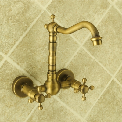 2 handle wall mounted antique brass kitchen faucet vanity faucet swivel mixer tap crane faucet banheiro zly-6709 [antique-kitchen-faucet-595]