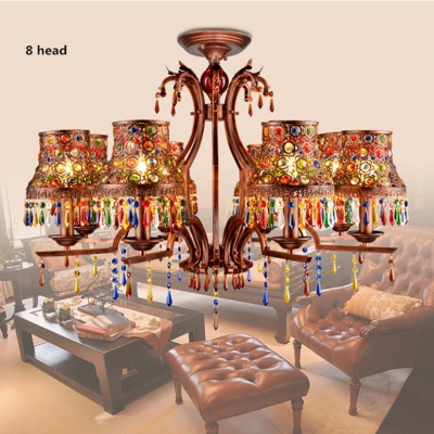 2015 europe vintage painted iron pendant chandelier tiffany bohemia beauty colorful crystal chandelier with iron petal lampshade
