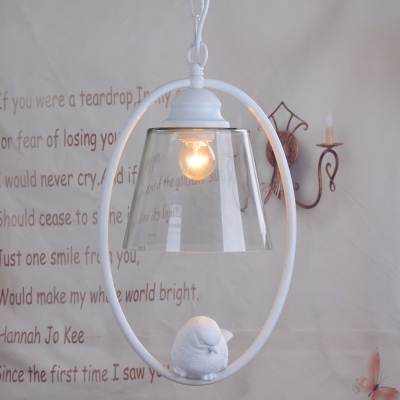 2016 creative 3d resin bird white iron pendant light with clear glass lampshades iron chain hanging light
