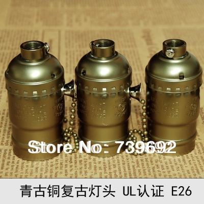(20pcs/lot) e26/e27 underplating vintage bronze color pull switch lamp base pendant light diy accessories lamp holder