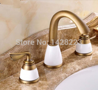 antique brass 3pcs 8"widespread basin sink mixer tap 2 handles deck mounted bathroom basin faucet [antique-brass-503]