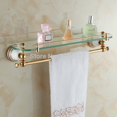 copper single tier bathroom accessories dressing table glass shelf fashion luxury gold plated xl-3310k [bathroom-shelf-923]