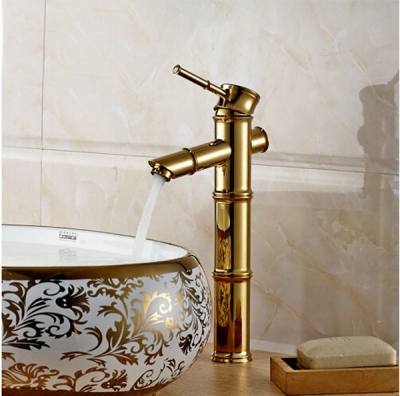 deck mount bamboo shape waterfall basin faucet single handle golden lavatory mixer taps [golden-3227]