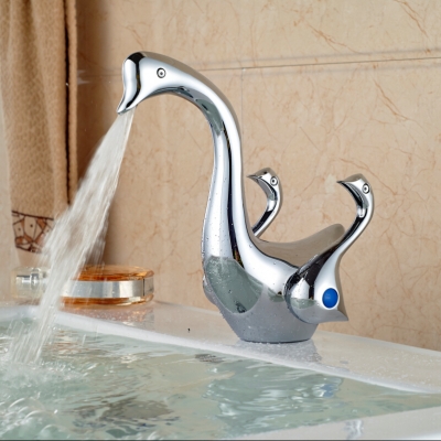 deck mount duck shape basin faucet double handles sink mixer tap water chrome finish