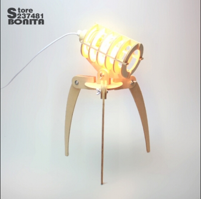 dimming bulb ly wooden diy lamp chidren gift lover present tripod extraterrestrial robot intruder desk lamp [table-lamp-7163]