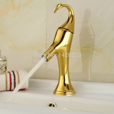 elegant swan shape bathroom mixer faucet deck mounted single handle and cold water [golden-3255]