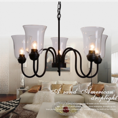 europe country art chain pendant chandelier american retro simple led iron chandelier with clear glass lampshade