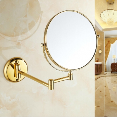 fashion wall mount bathroom cosmetic mirror golden brass 8" folding telescopic magnify beauty mirror [make-up-mirror-6420]