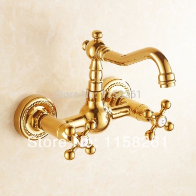 golden brass finishing kitchen faucets kitchen tap basin faucets double hand and cold wash basin tap hj-6708k [golden-kitchen-faucet-3591]