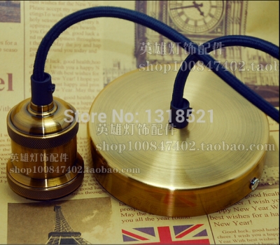 golden retro pendant lamp bases,vintage nostalgic,e27 socket knob switch lamp holder, wire length 1.2 meters