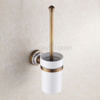 luxury antique bronze finish toilet brush holder with ceremic cup household products bath decoration hj-1809 [toilet-brush-holder-8054]