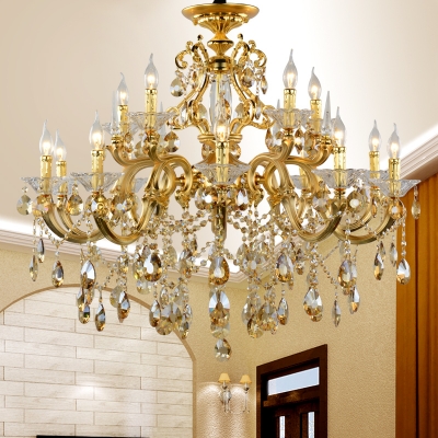 modern gold crystal chandeliers fitting zinc alloy 15 arms kristallen lusters lamp dining room restaurant decoration chandelier
